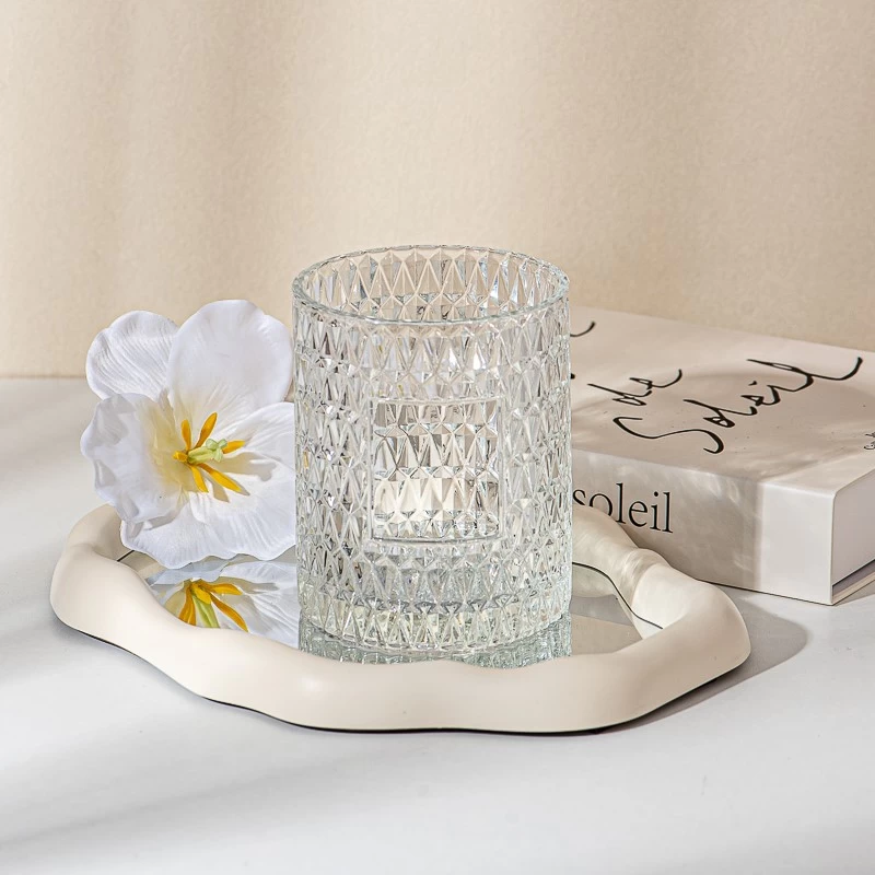 Private Label Glass Candle Jar High Quality Beautiful Diamond Glass Candle Holders