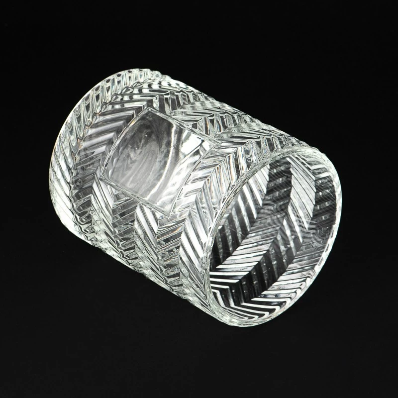 Popular Custom Color Embossed Pattern Glass Candle Jars