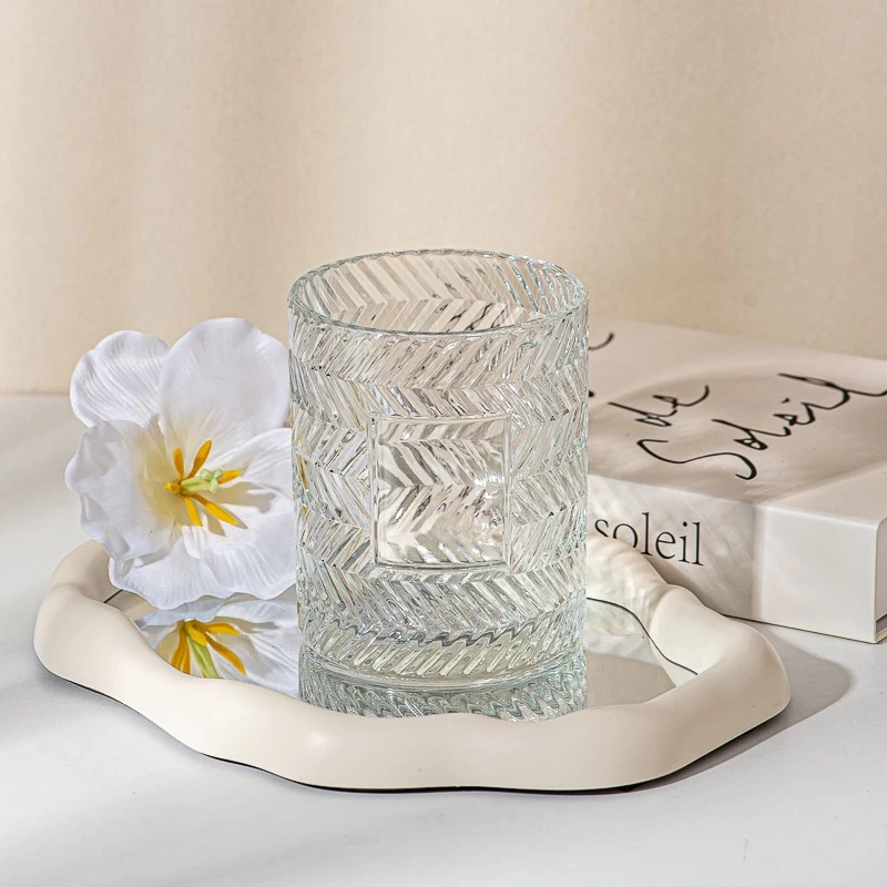 Popular Custom Color Embossed Pattern Glass Candle Jars