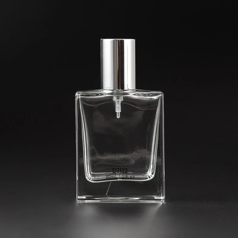 30ml Square Clear Glass Perfume Bottle with silver cap