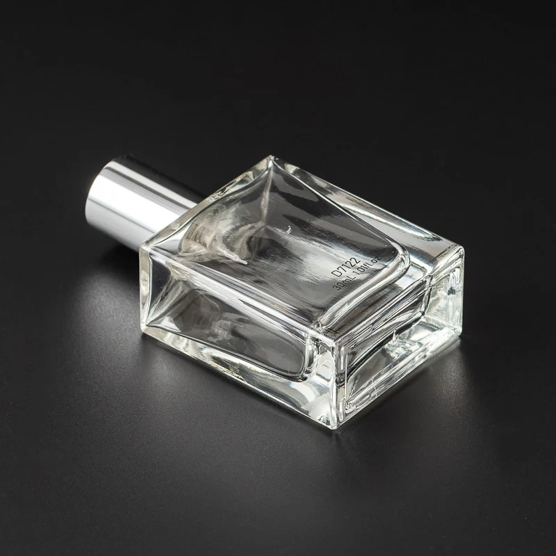 30ml Square Clear Glass Perfume Bottle with silver cap