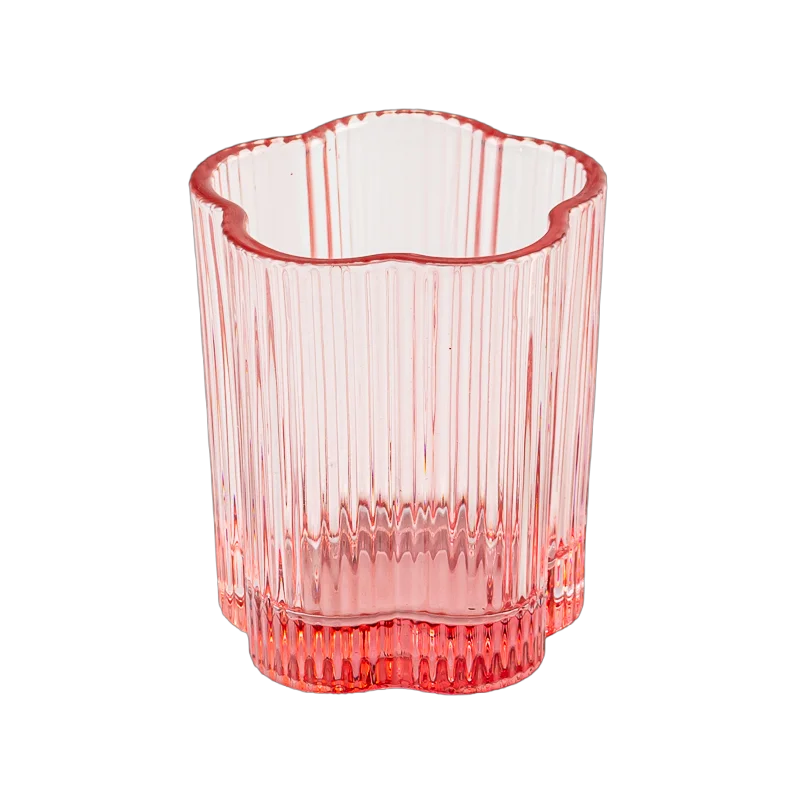 Wholesale pink color flower design glass candle jar with home decor