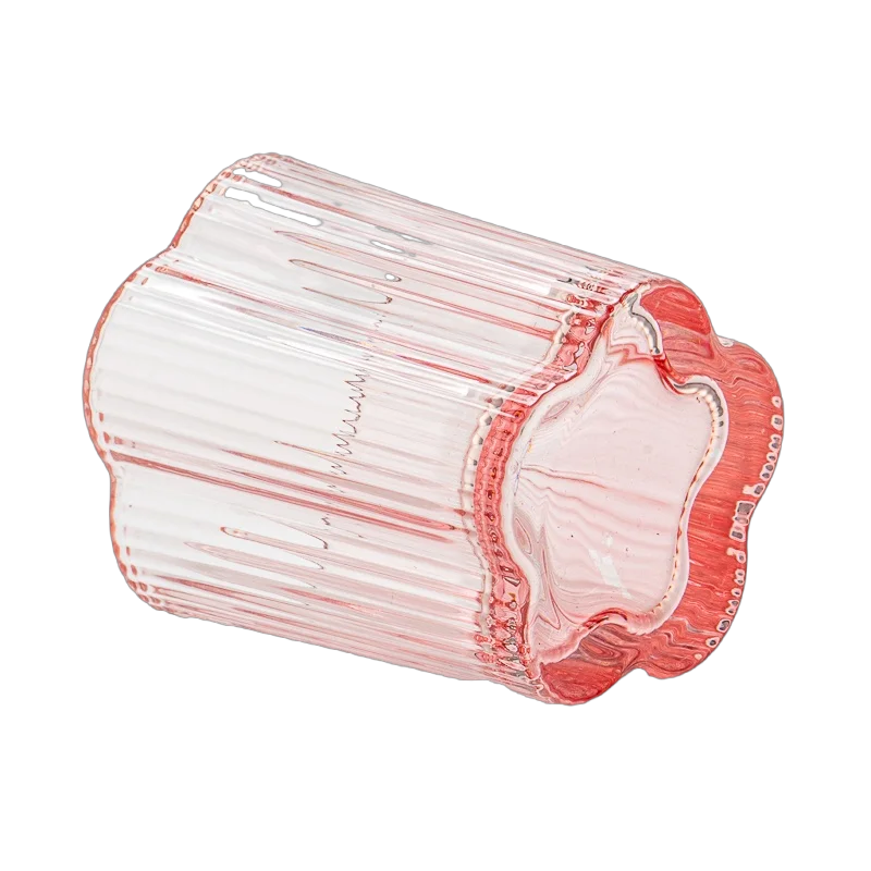 Wholesale pink color flower design glass candle jar with home decor