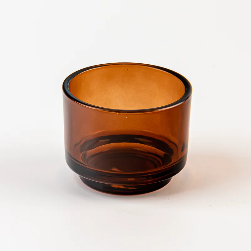 Transparent amber color glass candle jar with step wholesale