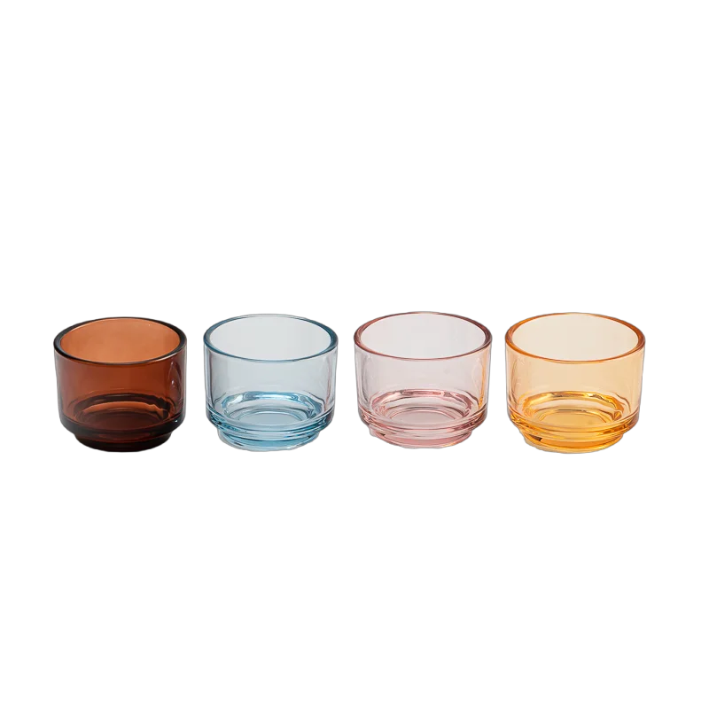 Transparent amber color glass candle jar with step wholesale