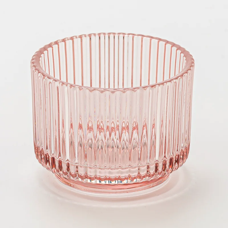Pink Stripes color glass candle jar with step Valentine's Day