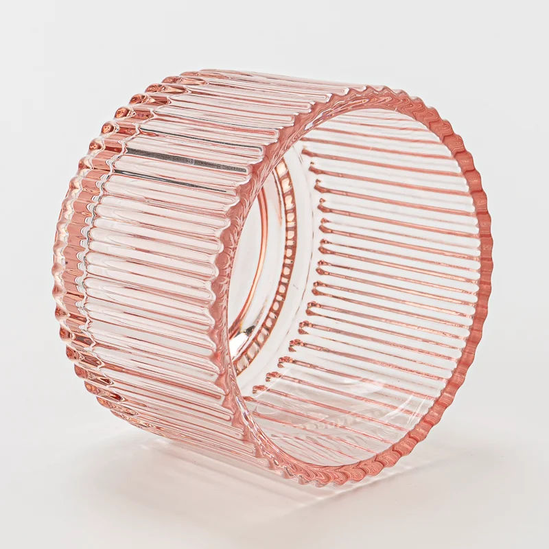 Pink Stripes color glass candle jar with step Valentine's Day