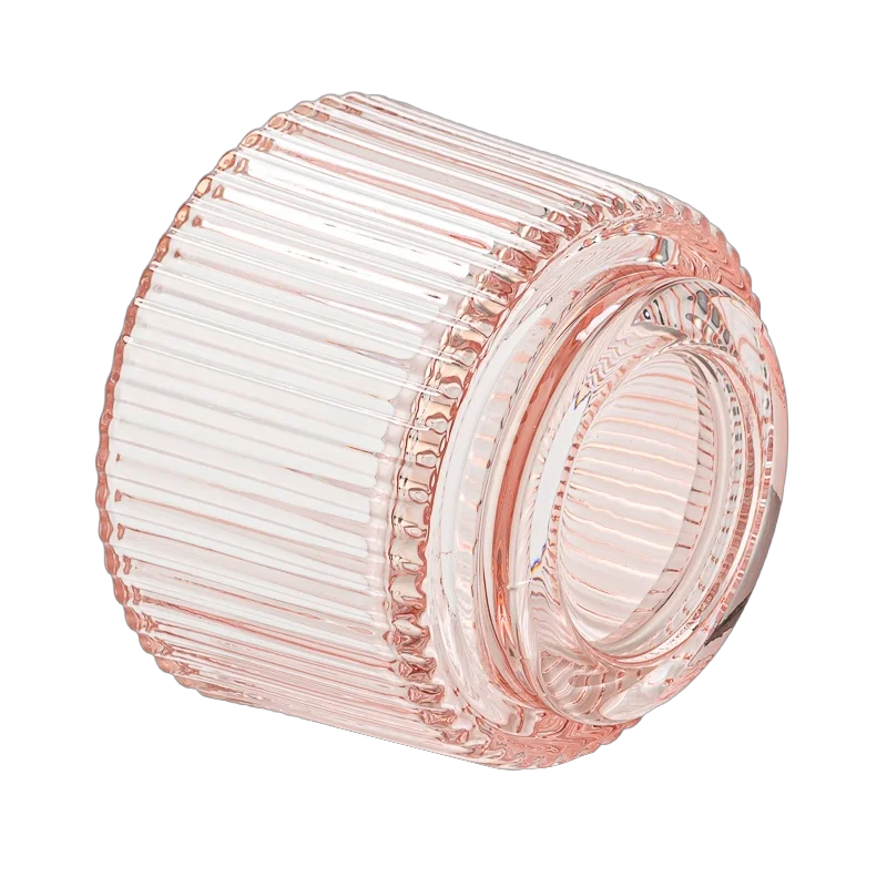 Pink Stripes color glass candle jar with step Valentine's Day