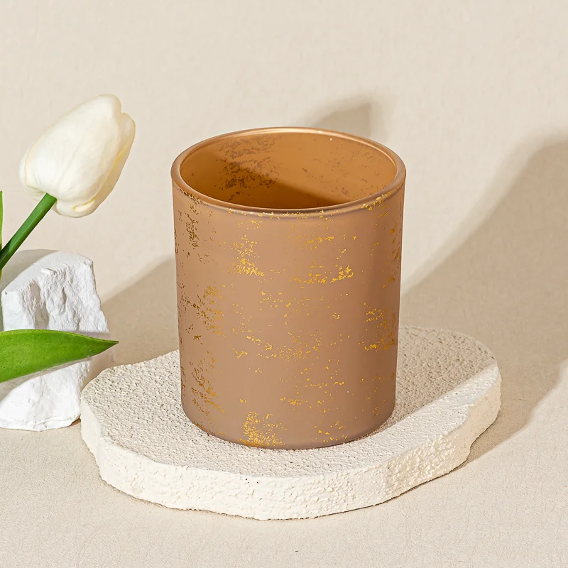 8oz matte glass candle jar with gold decor 