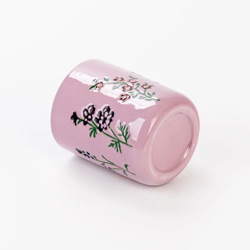 Wholesale Empty Small Capacity Ceramic Candle Vessels with design pattern 