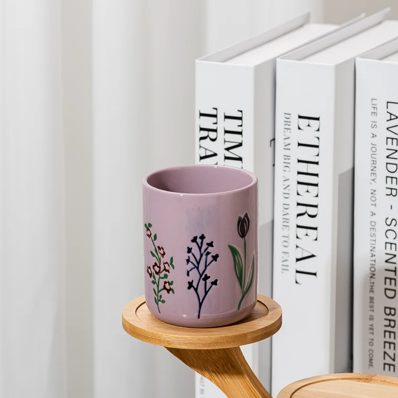 Wholesale Empty Small Capacity Ceramic Candle Vessels with design pattern 