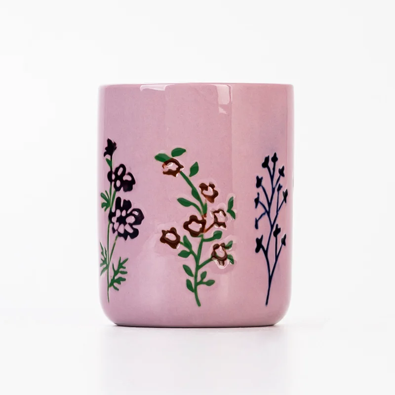 Wholesale Empty Small Capacity Ceramic Candle Vessels with design pattern 