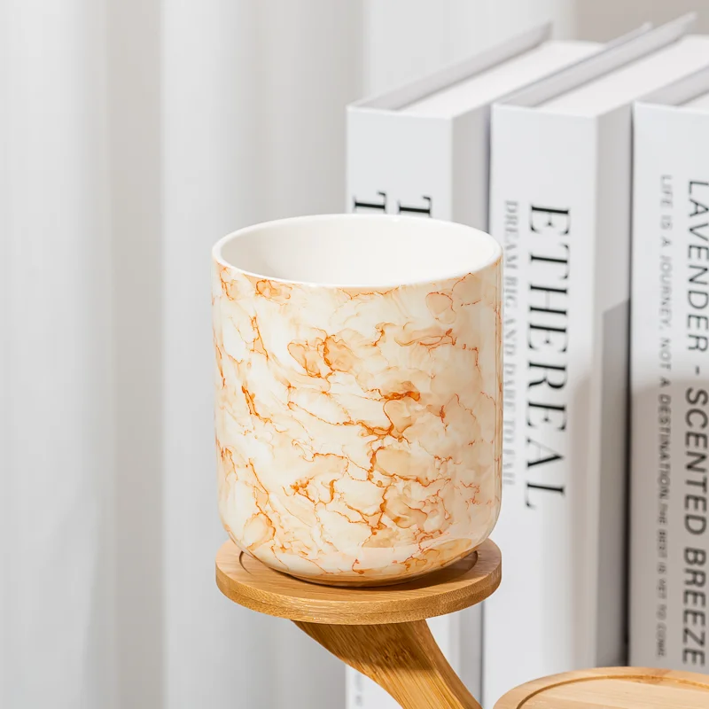 Custom 5oz 14oz Marble Ceramic Candle Jars For Home Decoration