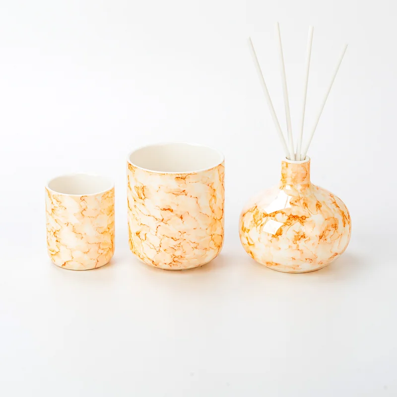 Custom 5oz 14oz Marble Ceramic Candle Jars For Home Decoration
