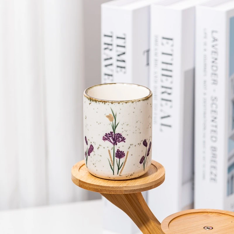 Custom Empty Flower Pattern Ceramic Scented Candle Container