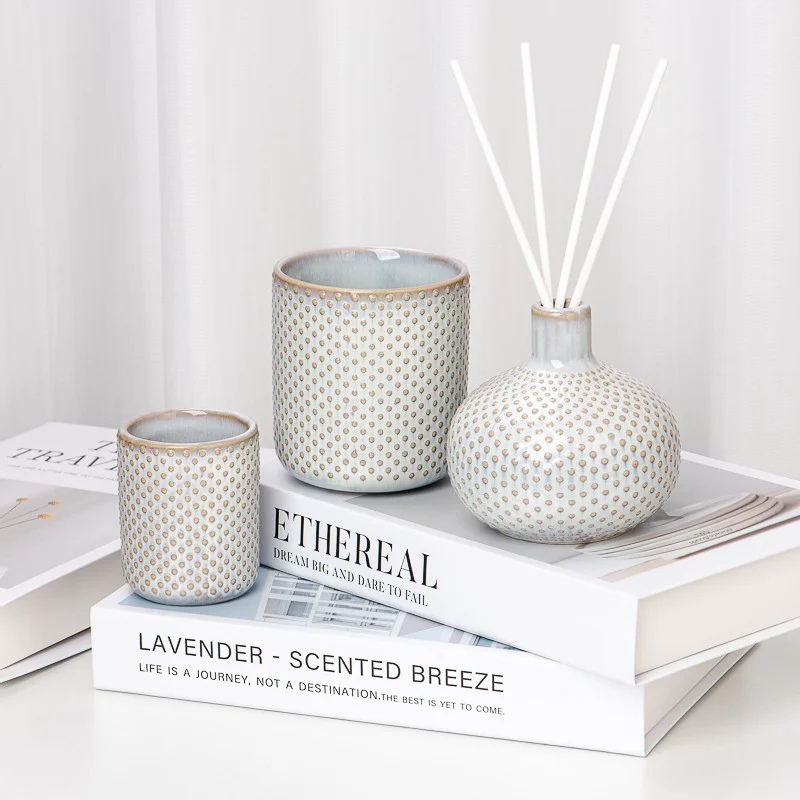 Wholesale Spotty Porcelain Soy Wax Candle Vessels Jars Ceramic Candle Jar