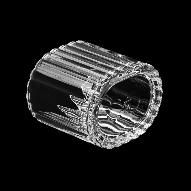 Wholesale Striped Flat Shape Glass Candle Jar with Glass Lid