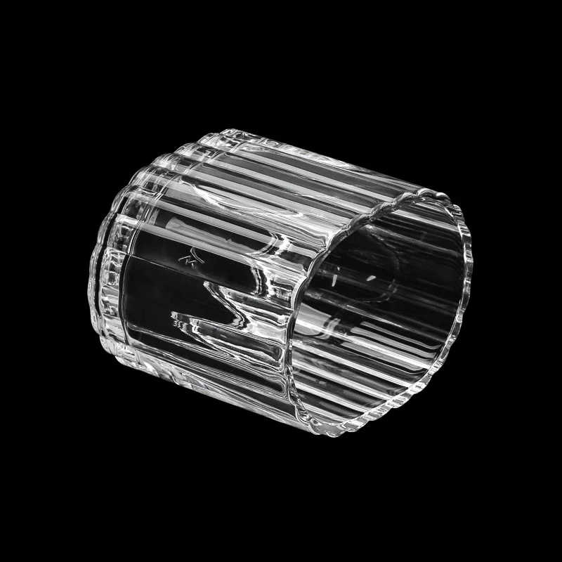 Wholesale Striped Flat Shape Glass Candle Jar with Glass Lid