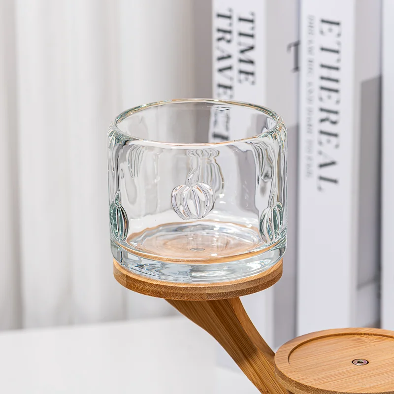 Round  pumpkin pattern Candle Container Clear Glass Jar Candle Holder with Christmas