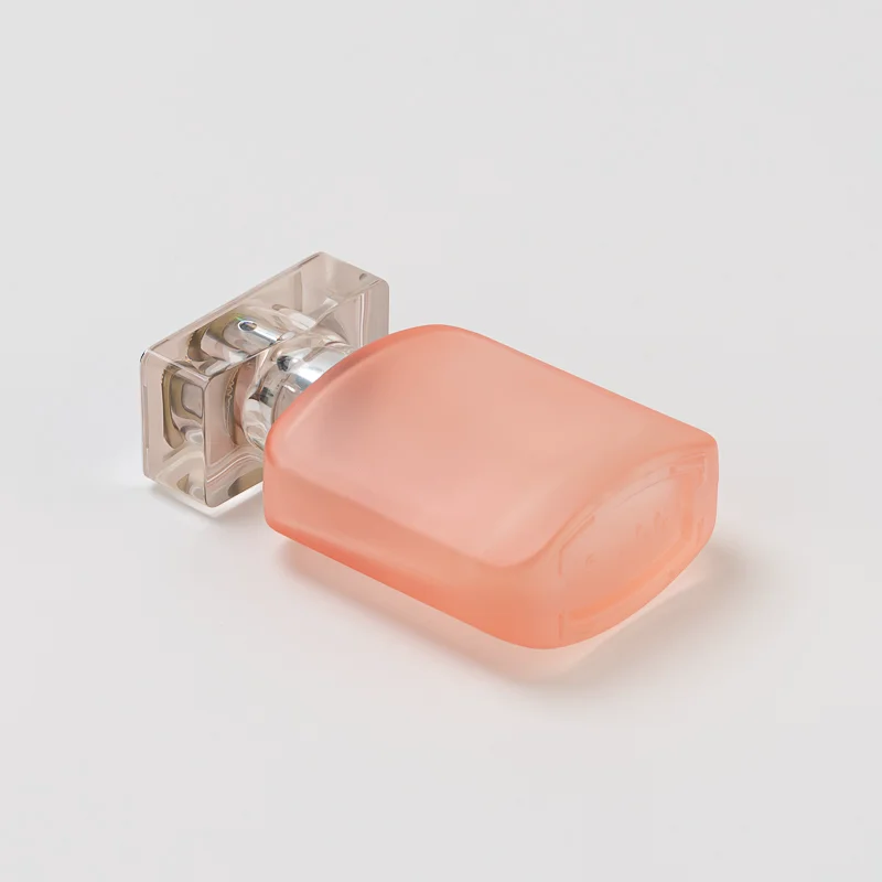 Square Frosted Pink Glass Bottle Perfume Fragrance Bottle with Silver Lid