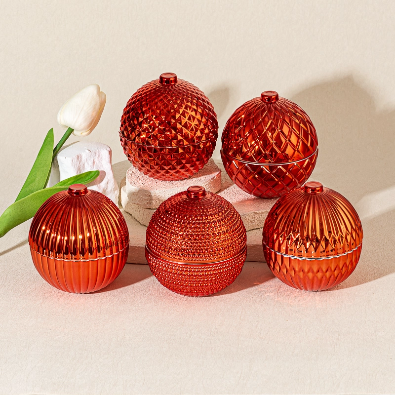 wholesale round shape glass candle jar with orange color