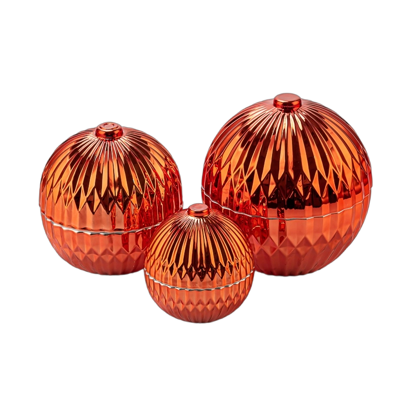 wholesale round shape glass candle jar with orange color