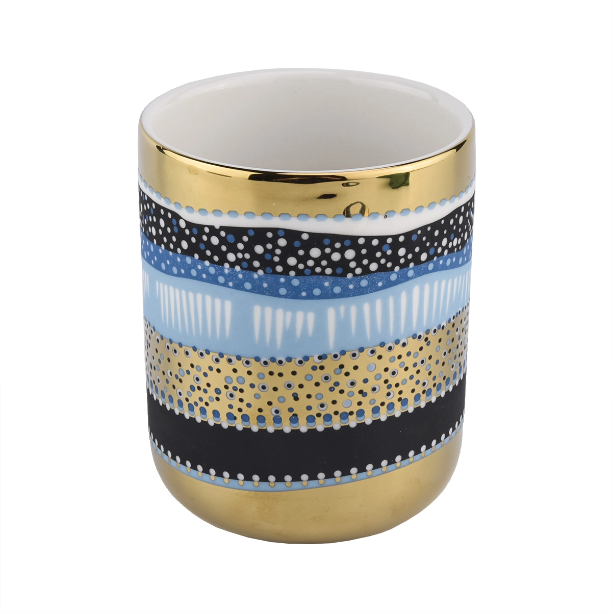 Luxury Unique Ceramic Candle Jar With Lids Gold Ceramic Candle Vessel With Lid for Candle Making