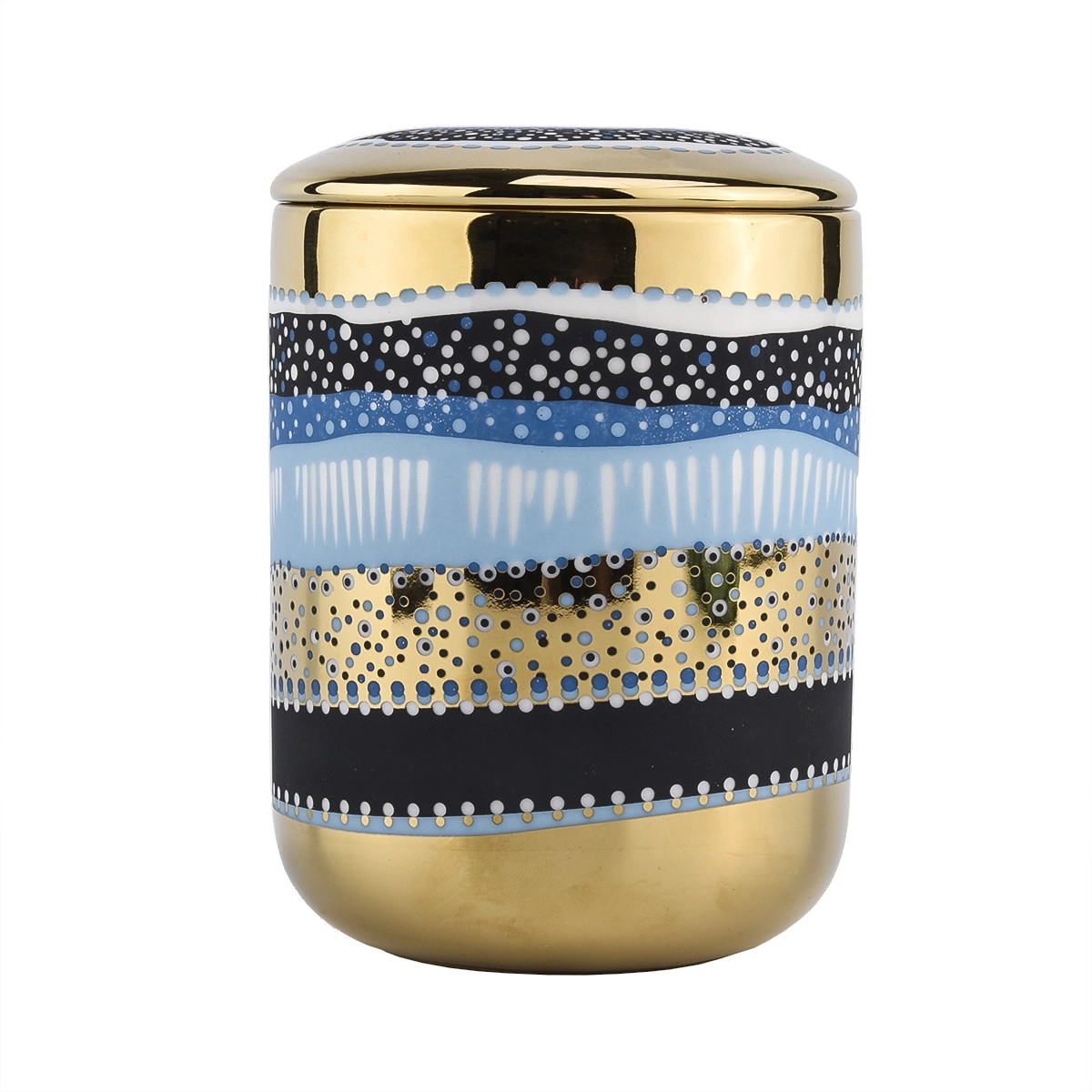 Luxury Unique Ceramic Candle Jar With Lids Gold Ceramic Candle Vessel With Lid for Candle Making
