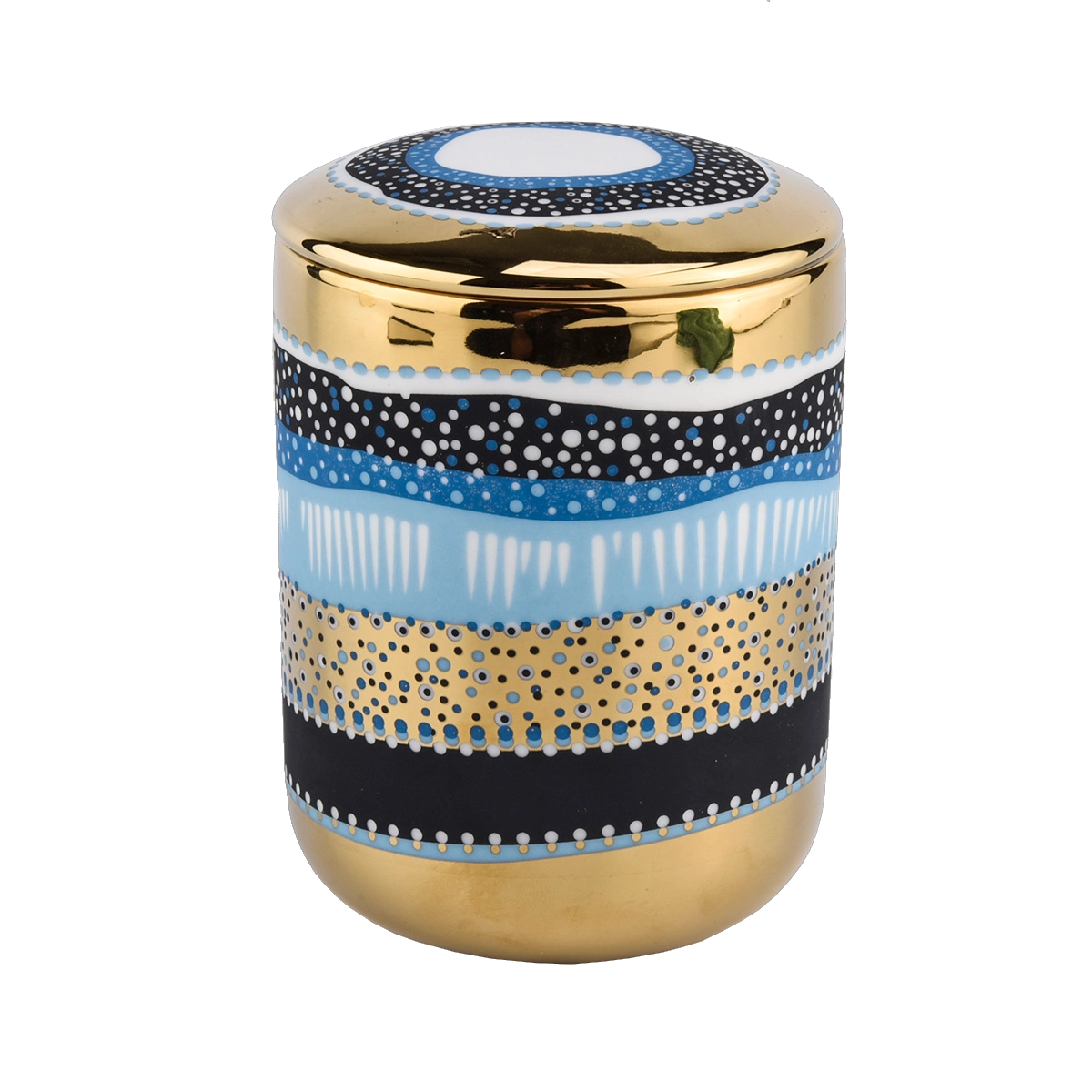 Luxury Unique Ceramic Candle Jar With Lids Gold Ceramic Candle Vessel With Lid for Candle Making