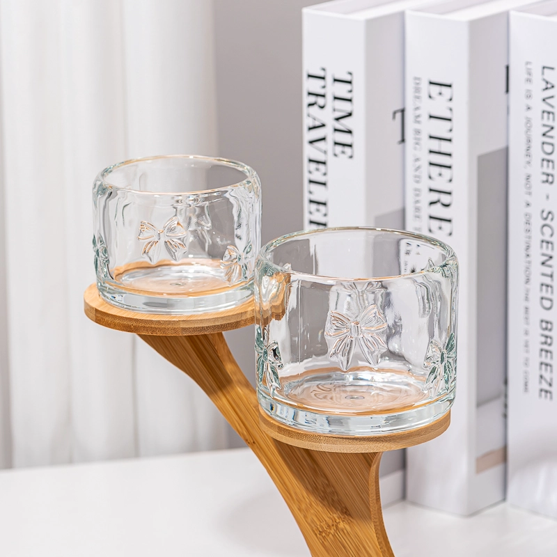 Hot Sale Popular Bow Embossed Pattern Glass Candle Holder For Home Decoration
