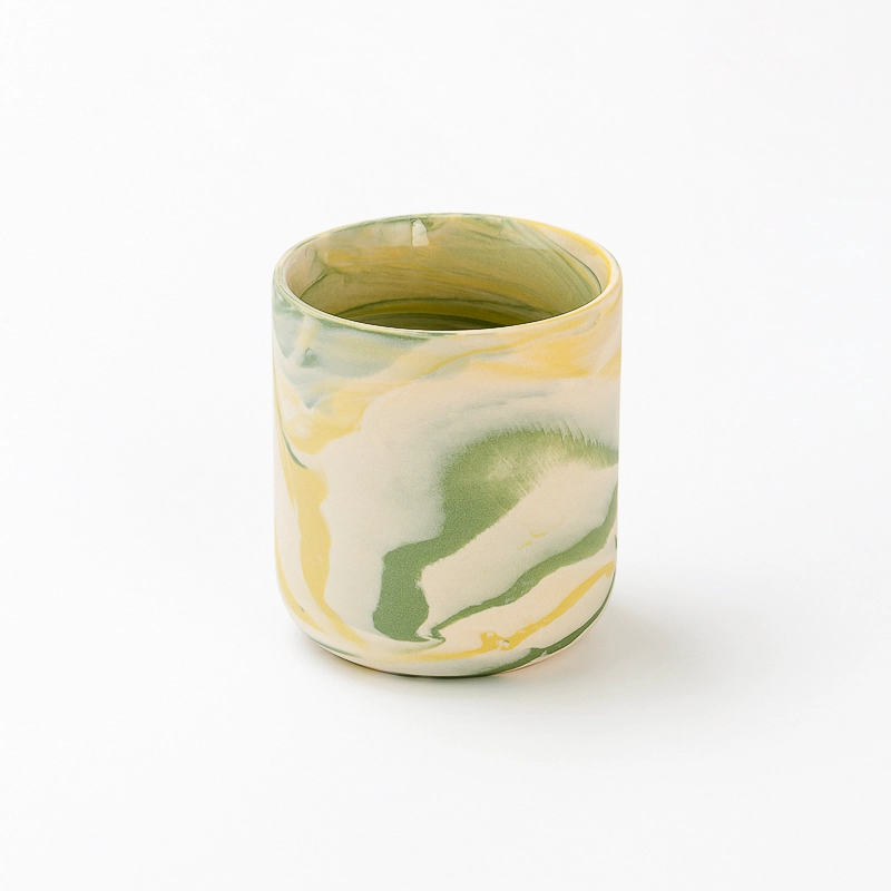 China Marble Effect Combination Clay Ceramic Candle Jar For Candle Making manufacturer