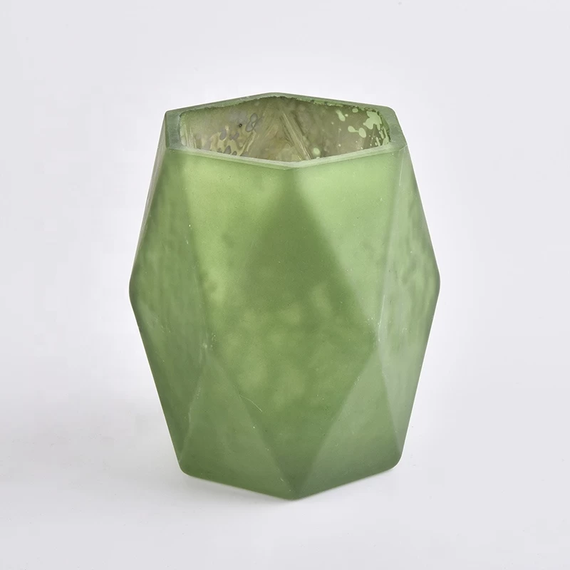 Green geometric mercury Glass Candle holder
