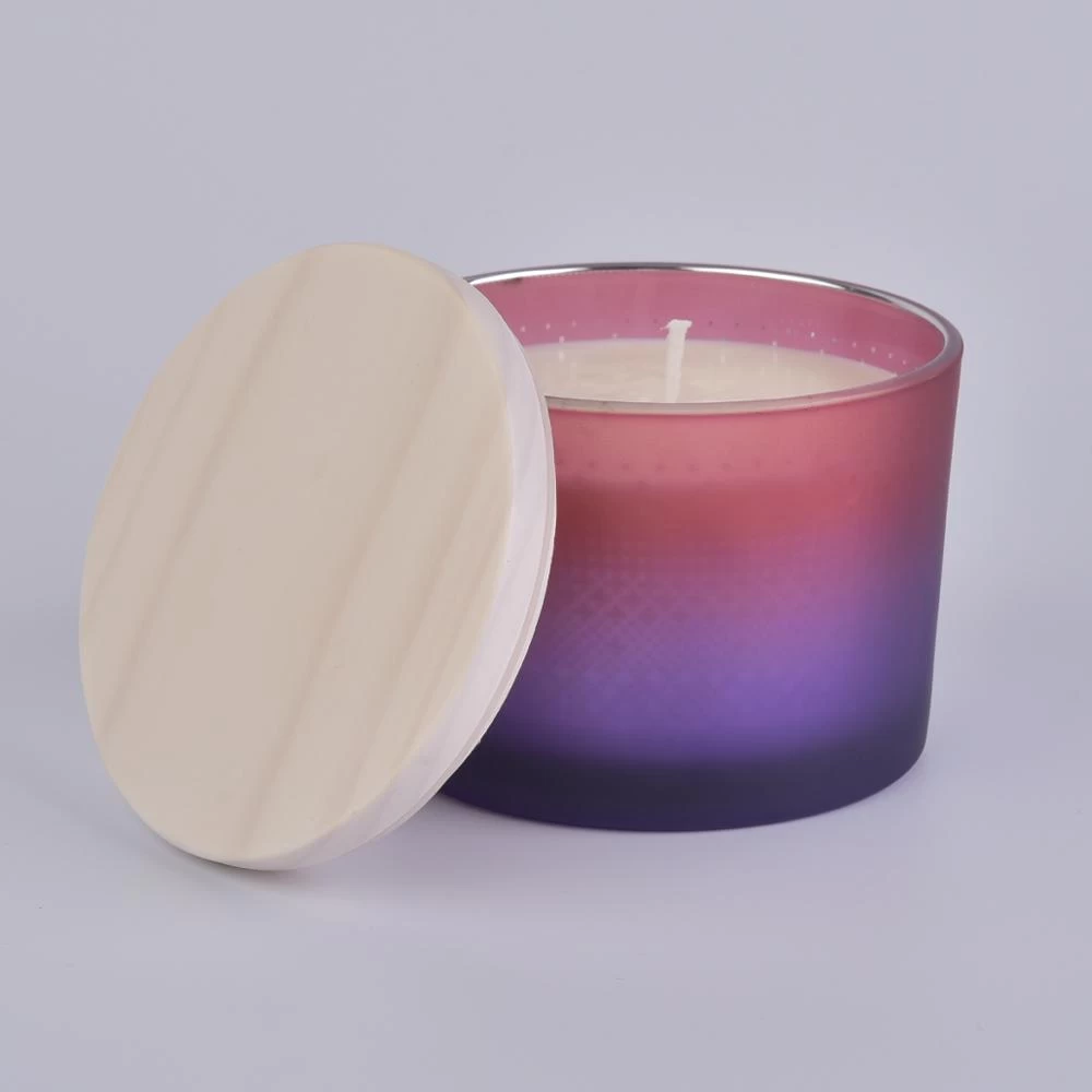Luxury Gradient Color Glass Candle Jar With Lid