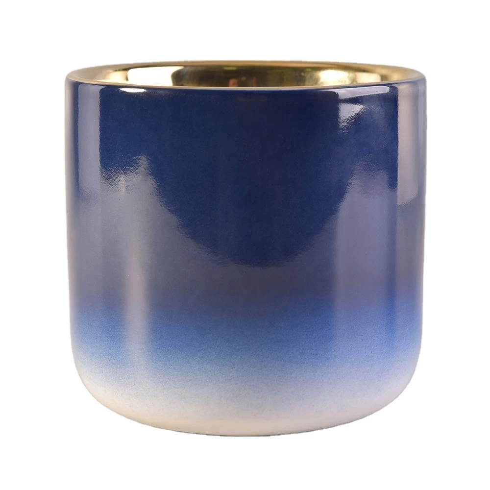 Christmas Gradient Blue Candle Ceramic Vessels With Gold Plating wholesale