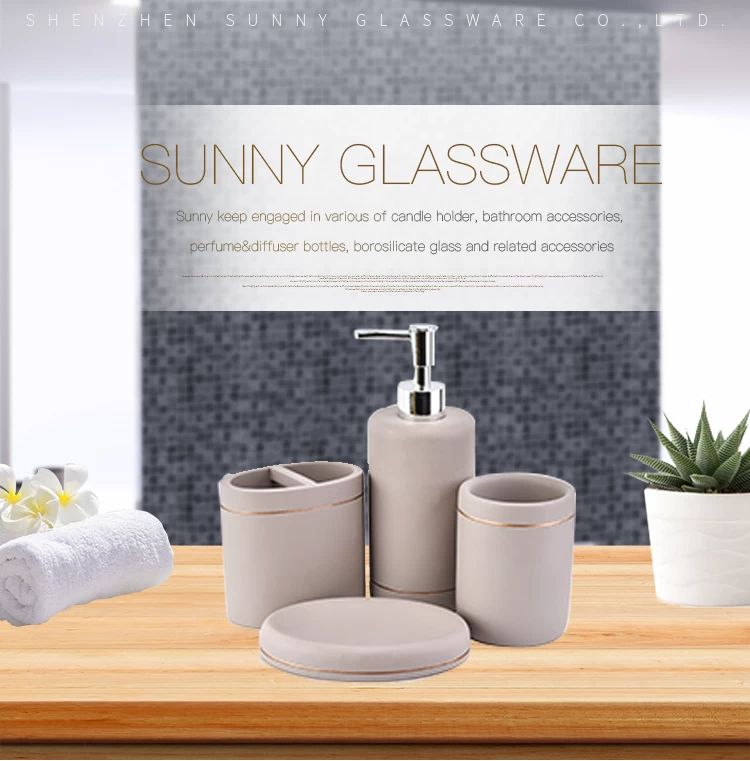 home goods grey concrete bathroom accessories set with lotion bottles dispenser toothbrush holder soap dish tumbler