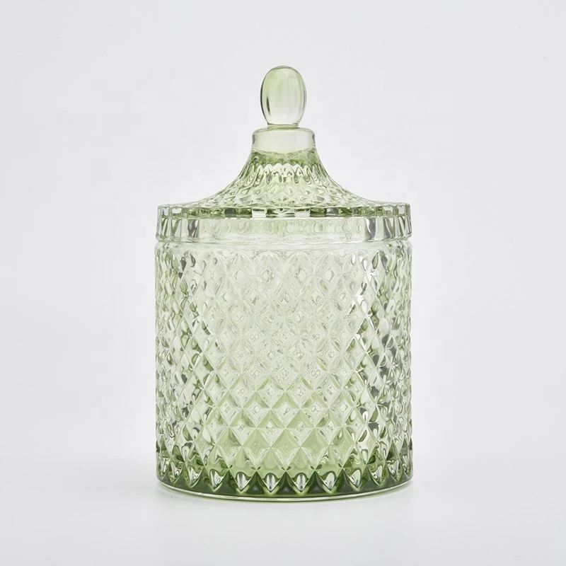 Glass diamond geo cut glass jar for candle making with glass lid
