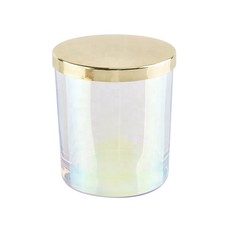Luxury Iridescent Colorful Candle Jars Glass WIth Gold Lids
