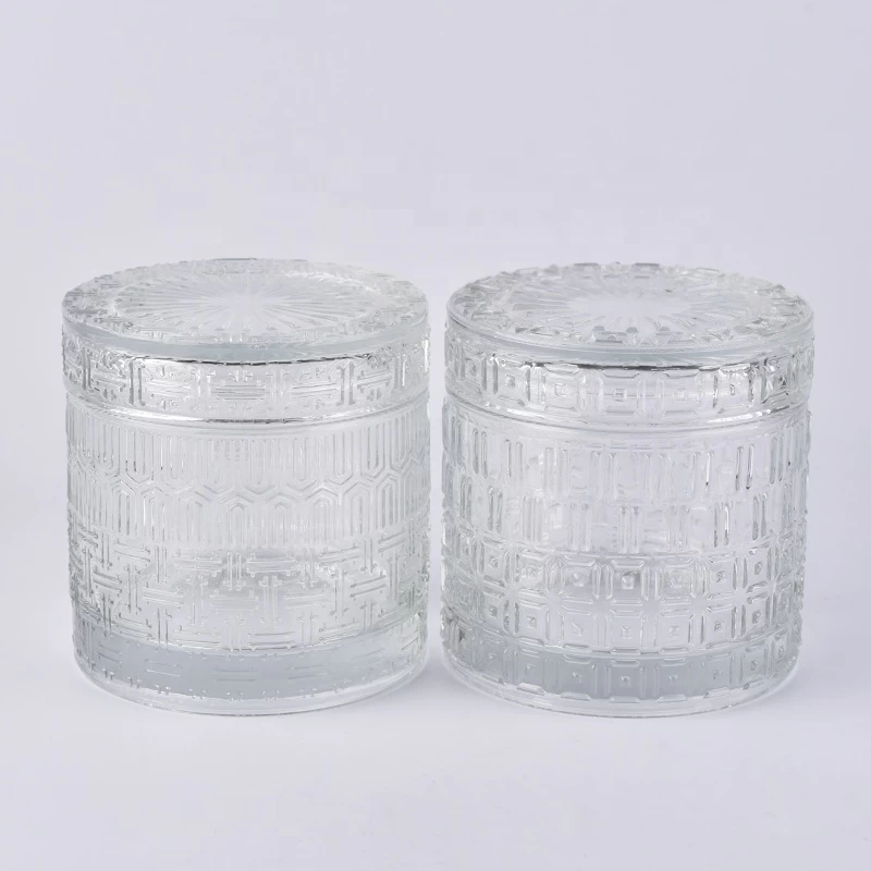 Cylinder luxury crystal glass candle jar with cover