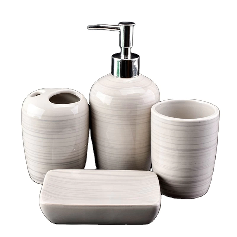 China luxury ceramic bathroom accessories with soap dish holder tumbler lotion dispenser manufacturer