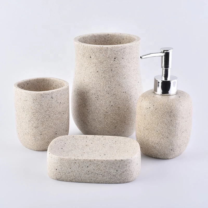 modern hotel complete 4-piece cement bathroom accessories with concrete toothbrush holder soap dish lotion dispenser