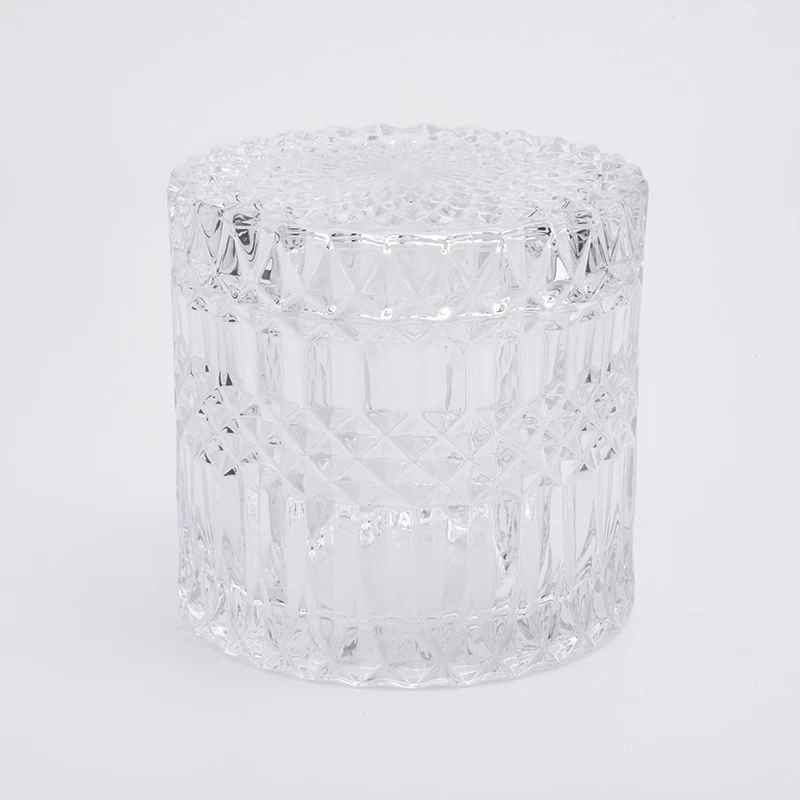Best Selling 480ml GEO Cut Glass Candle Jar With Lids