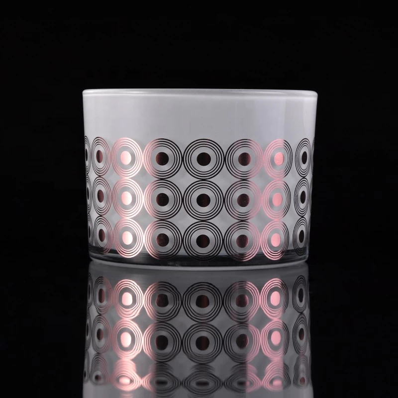 White Glass Candle Container With Decal Decoration wholesale