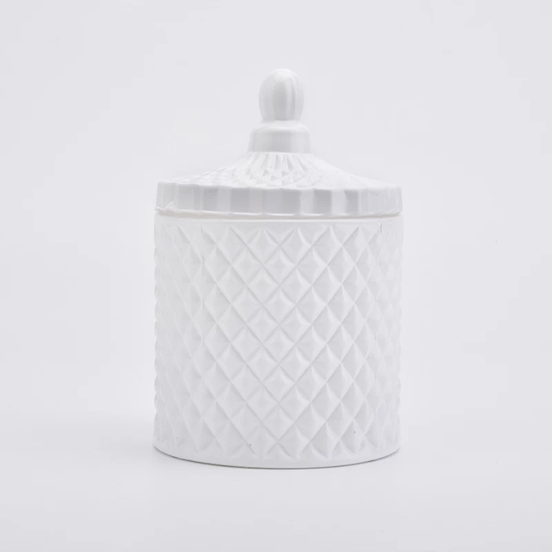 White GEO Cut Glass Candle Jar With Lids