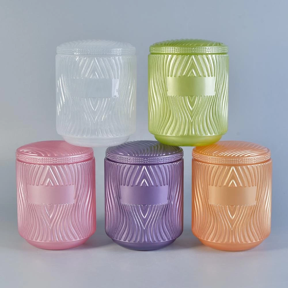 Luxury Embossed Glass Candle Jars With Lids