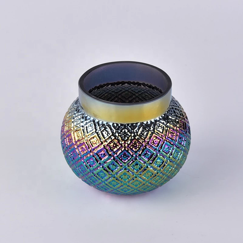 Fancy custom iridescent electroplating glass candle jar