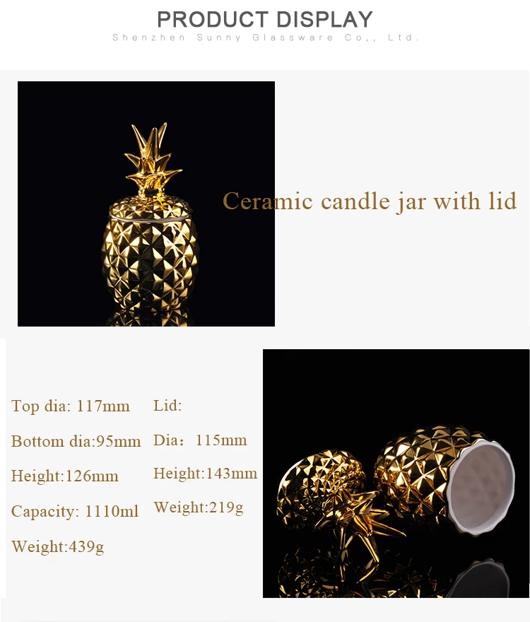 new design wholesale ceramic pineapple candle holder jar oil burner with lid