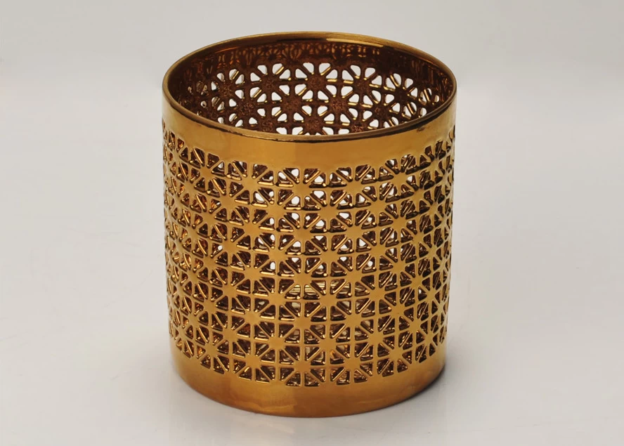 Romantic Gold Plating Carved Ceramic Candle Jars Wholesale