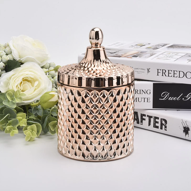 High-End Luxury Rose Gold Glass Candle Jar With Lids