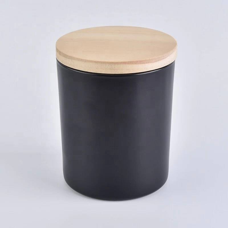 6oz 8oz 10oz Matte Black Glass Candle Jars with wood Lids