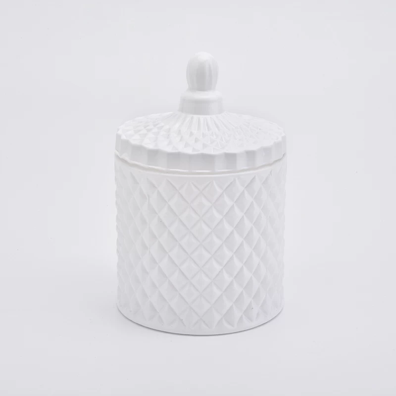 Matte White Geo Cut Luxury Glass Jar For Candle Making